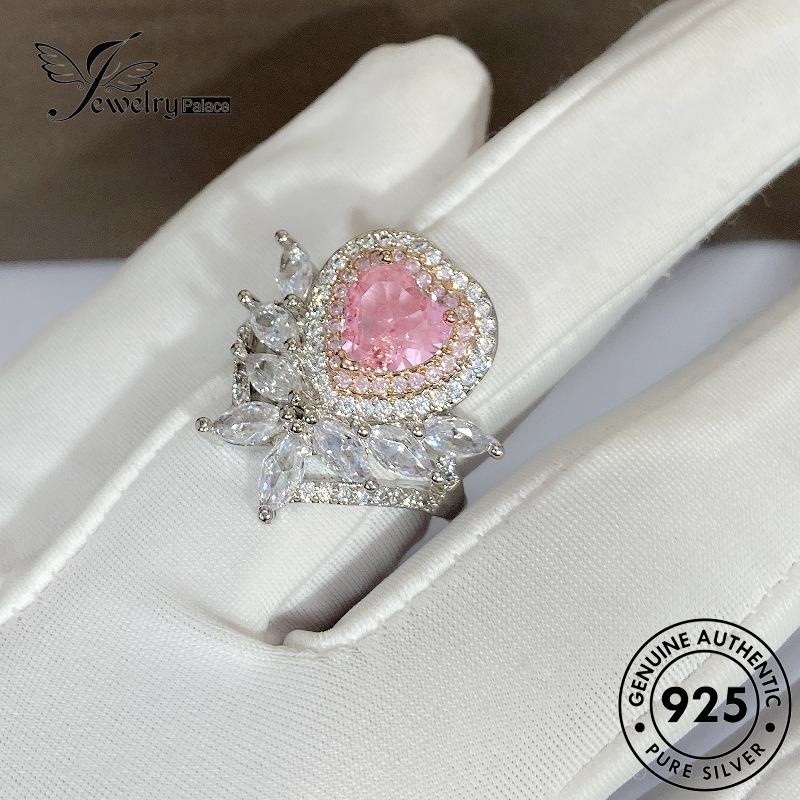 Jewelrypalace Berlian Mewah Asli Wanita Crystal Drop925 Bentuk Perak Cincin Pink R924