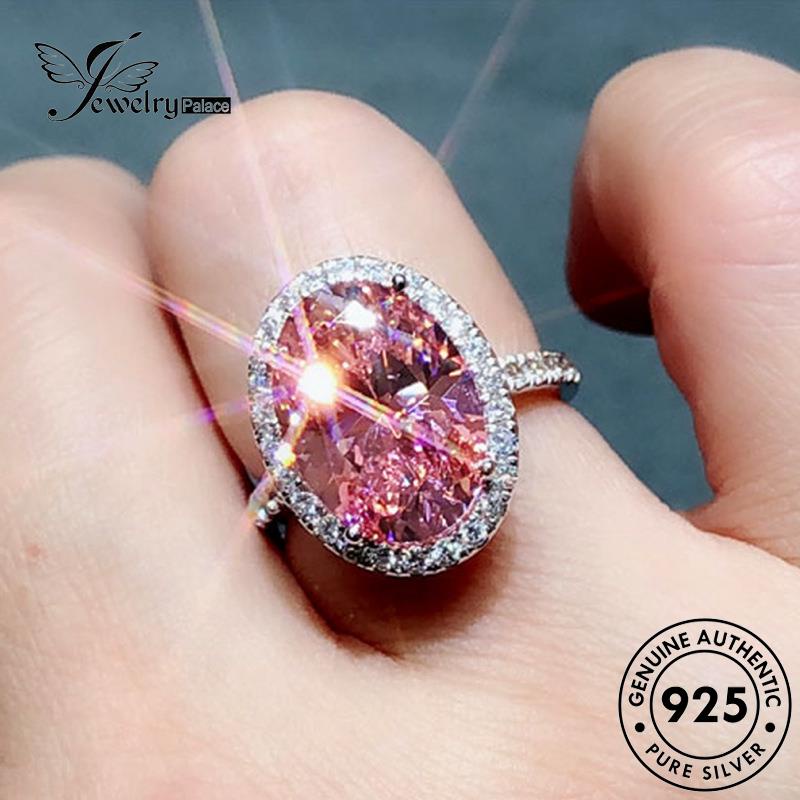 Jewelrypalace Personality Pink925 Asli Wanita Oval Perak Emas Kristal Berlian Rings R939