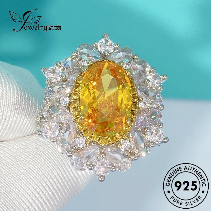 Tempat Perhiasan Wanita Cincin Perak925 Emas Asli Citrine Oval Mewah R947