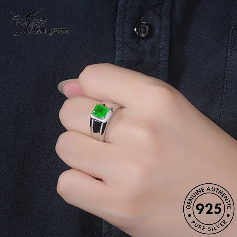 Jewelrypalace Asli Cincin Wanita Retro Perak925 Emerald Square R998