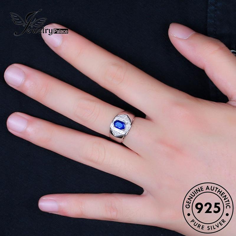 Jewelrypalace925 Sapphire Oval Cincin Kepribadian Perak Asli Pria R999