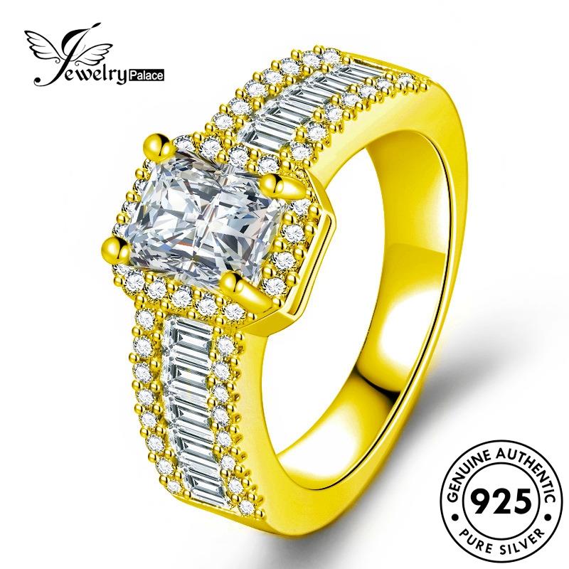 Jewelrypalace925 Wanita Moissanite Fashion Berlian Emas Asli Square Rings Perak R1024