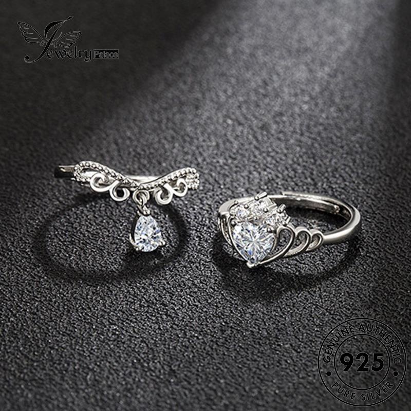 Jewelrypalace Temperamen Cincin Moissanite925 Mahkota Berlian Pasangan Perak Asli R1052