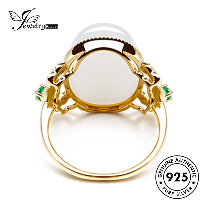 Jewelrypalace Cincin Emas925 Asli Vintage Wanita Giok Oval Perak R1086