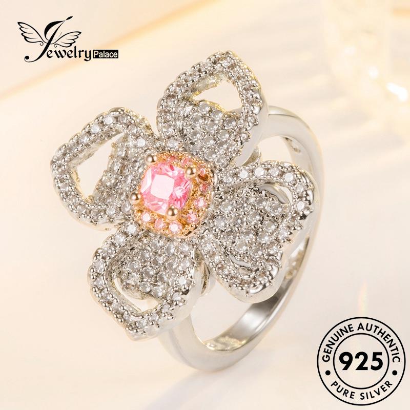 Jewelrypalace Berlian Love925 Cincin Mewah Pink Perak Asli Wanita Kristal R988