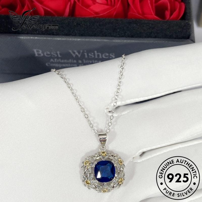 Jewelrypalace 925set Perak Bunga Safir Wanita Kalung Asli The S34