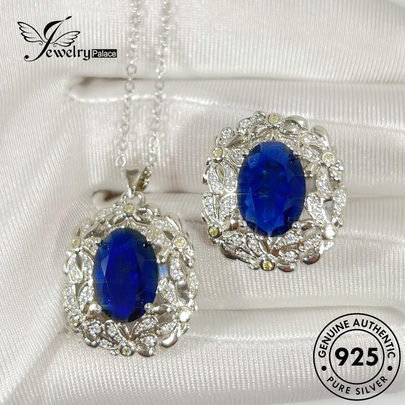 Jewelrypalace Perak Set Kalung Wanita Bunga Safir925 Asli The S50