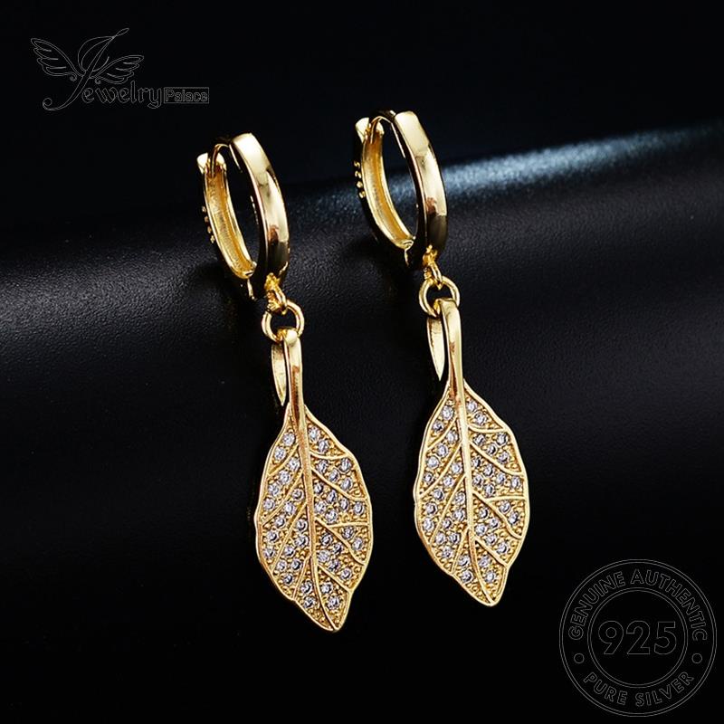 Jewelrypalace Wanita Emas Asli Hoop Perak Moissanite 925anting Berlian Daun E7