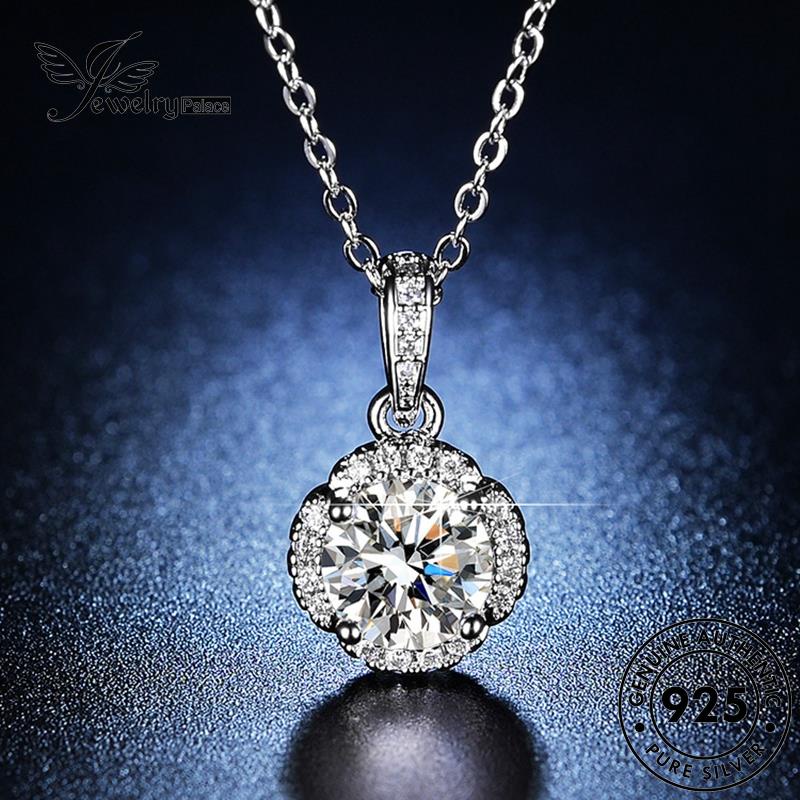 Jewelrypalace Moissanite925 Berlian Bulat Kalung Perak Fashion Wanita Asli N83