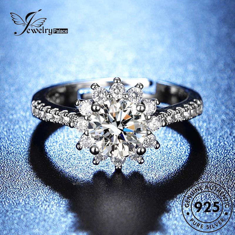 Jewelrypalace Cincin Berlian Wanita Asli Moissanite Perak925Bunga Mewah R121