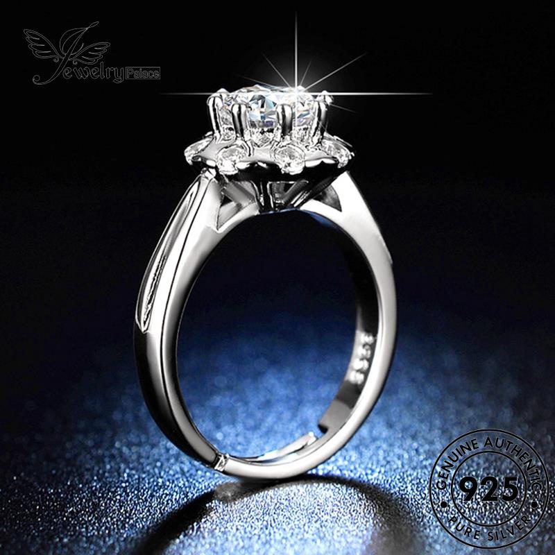 Jewelrypalace Cincin Bunga Fashion Berlian Asli Silver Wanita Moissanite925 R412