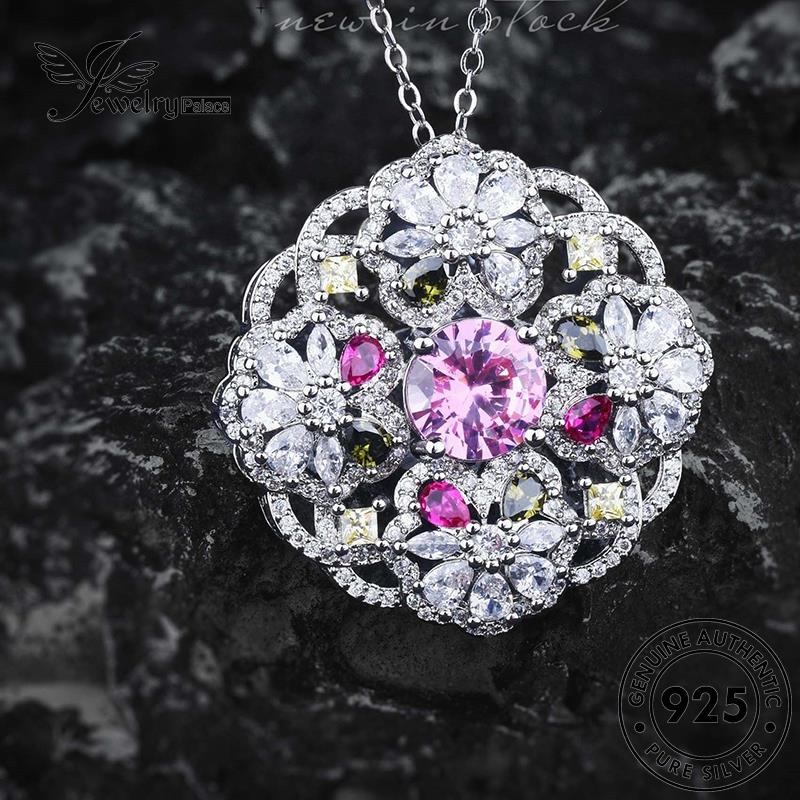 Jewelrypalace Berlian Kreatif925 Perak Bunga Pink Asli Kalung Kristal Wanita N1600