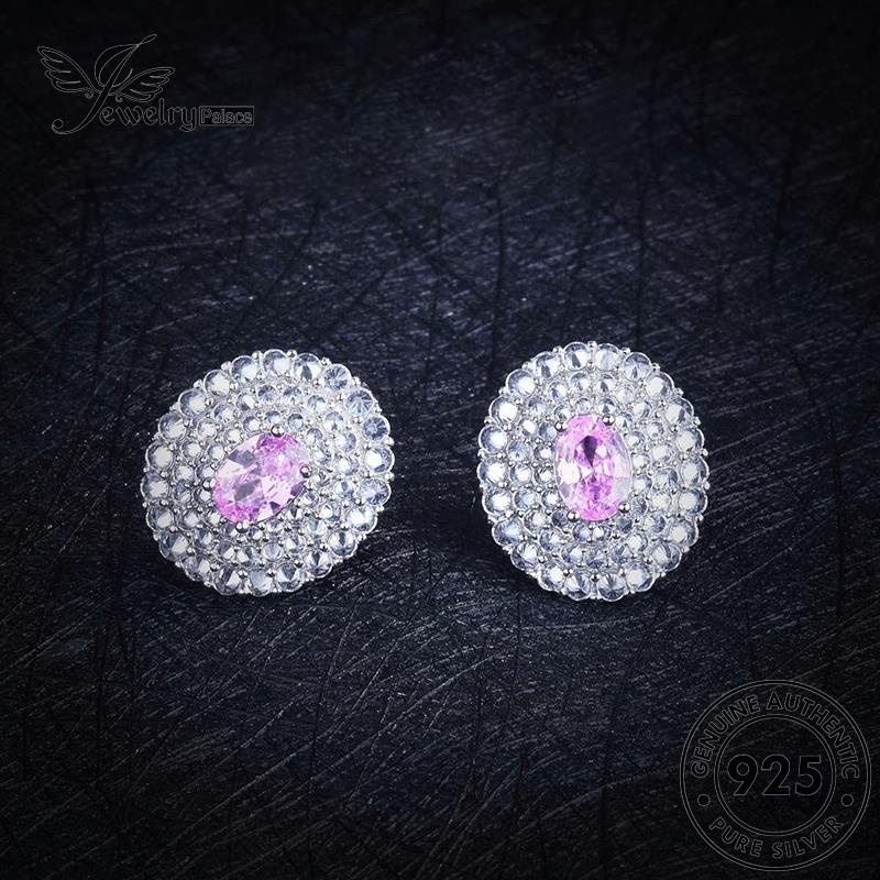 Jewelrypalace Anting Asli Wanita Pink Berlian Silver Stud Kristal Oval925 E1320