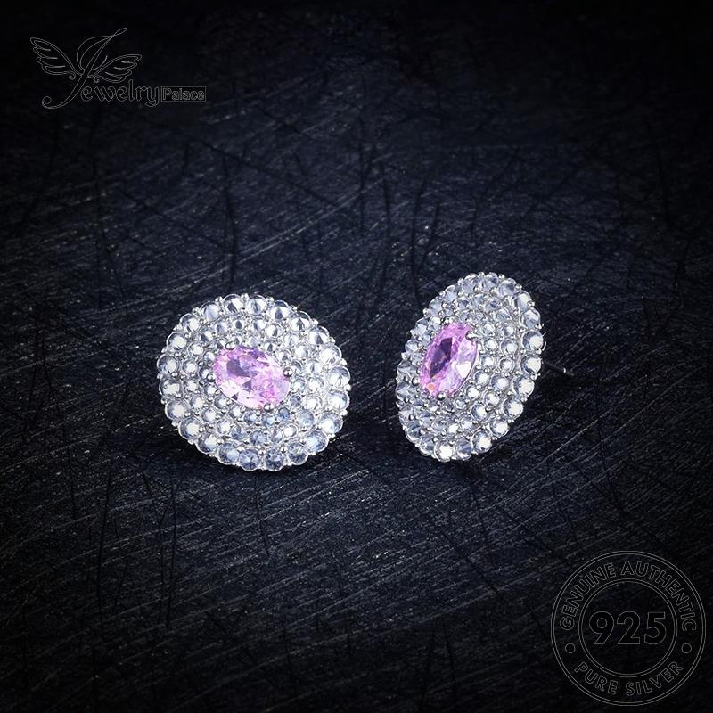 Jewelrypalace Anting Asli Wanita Pink Berlian Silver Stud Kristal Oval925 E1320