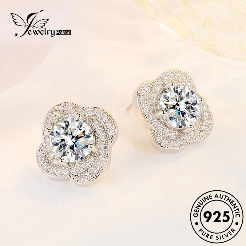 Jewelrypalace Stud Wanita Daun Asli Clover Perak Empat925 Moissanite Anting Berlian E723