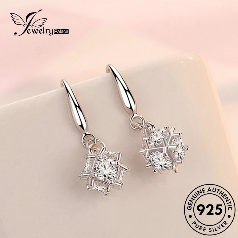 Jewelrypalace Anting Kait Magic Perak Kubus Moissanite Berlian Emas Asli925 Wanita E728