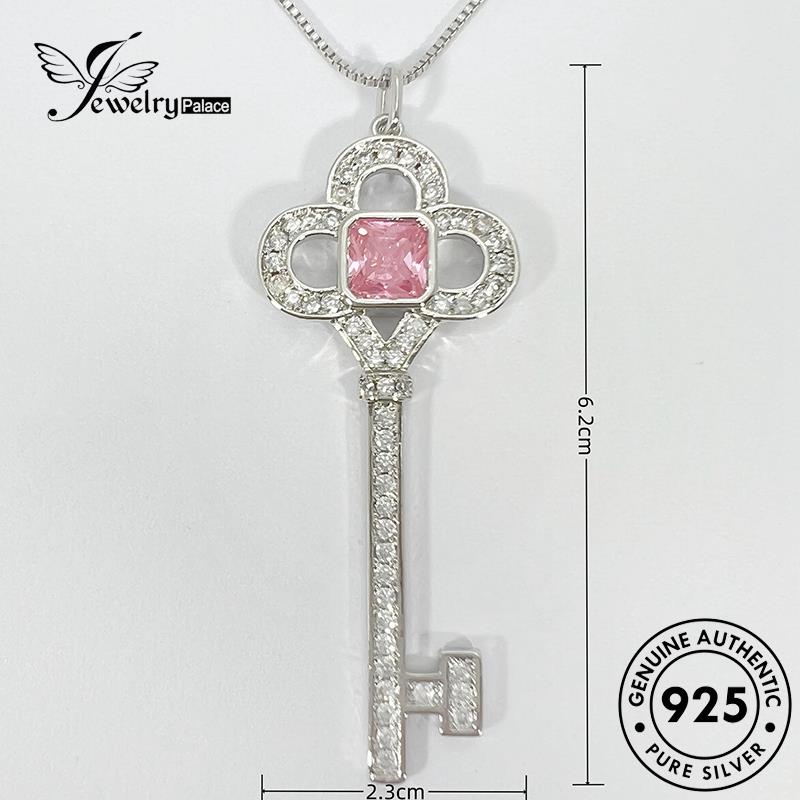 Jewelrypalace Kalung Kunci Pink Kristal Asli Perak925 Wanita Berlian Mulia N1080