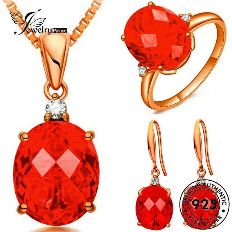 Perhiasantempat Kalung925 Set Perak Wanita Gold Ruby Asli Mewah S78