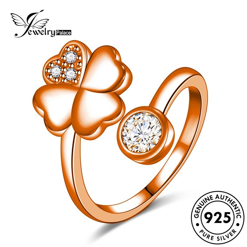 Tempat Perhiasan Wanita Cincin Perak Asli Clover925 Fresh Moissanite Berlian Emas R1751