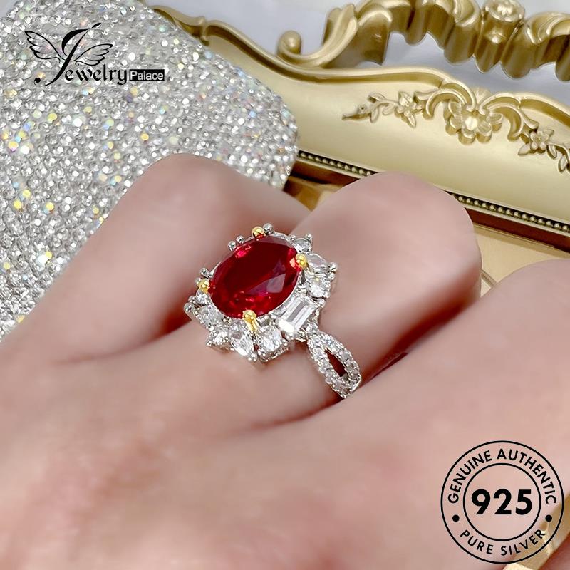 Tempat Perhiasan Wanita Perak Ruby925 Oval Cincin Asli R1715