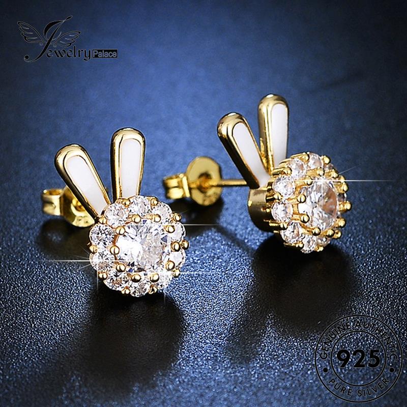 Jewelrypalace Silver Rabbit Wanita Moissanite Asli Anting Tusuk Berlian925 Emas E37