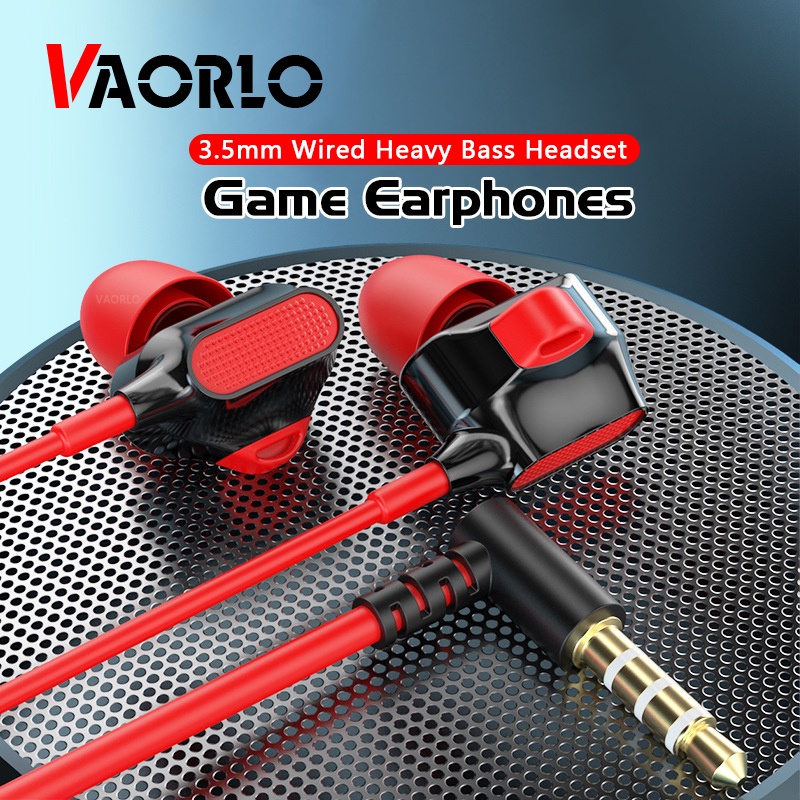 Vaorlo Double Dynamic Coil Wired Earphone 3.5mm Headset Game Bass Berat Pengurangan Kebisingan In-Ear Earbuds Dengan Mikrofon