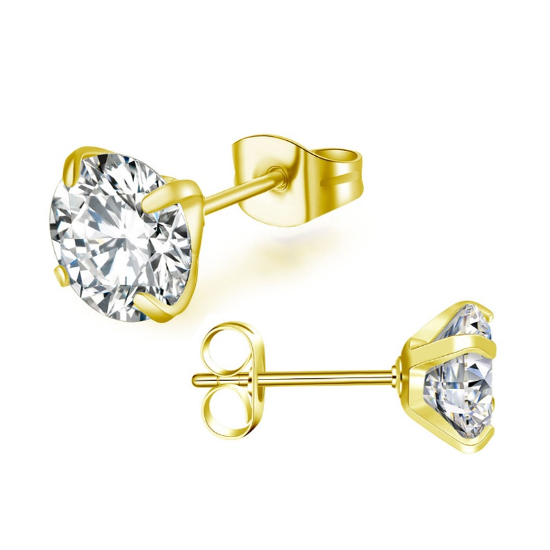 [ACKER] 3-8mm 1pasang 18kGold Cubic Zirconia Titanium Stainless Diamond AAA+Anting Tusuk Zircon Untuk Wanita /Pria