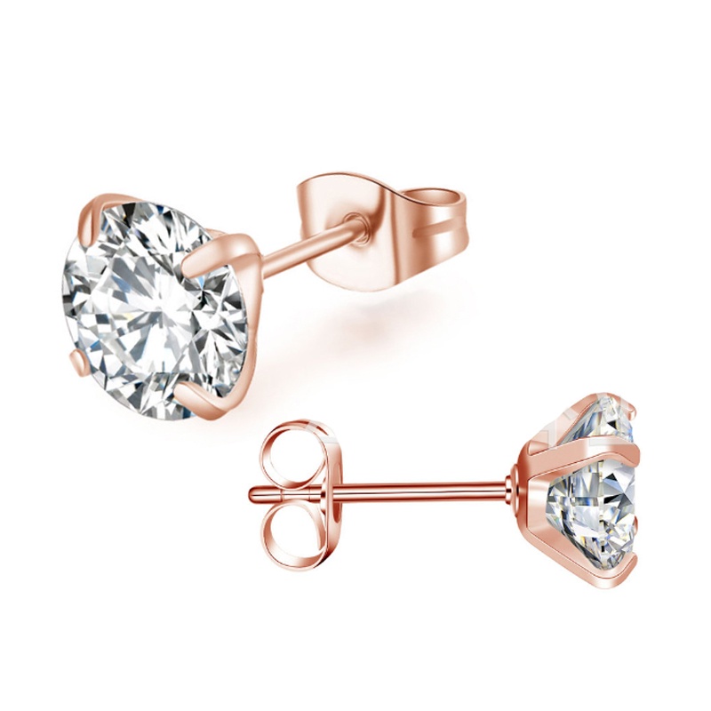 [ACKER] 3-8mm 1pasang Anting Tusuk Rose gold Cubic Zirconia Titanium Stainless Diamond AAA+Zircon Untuk Wanita/Pria