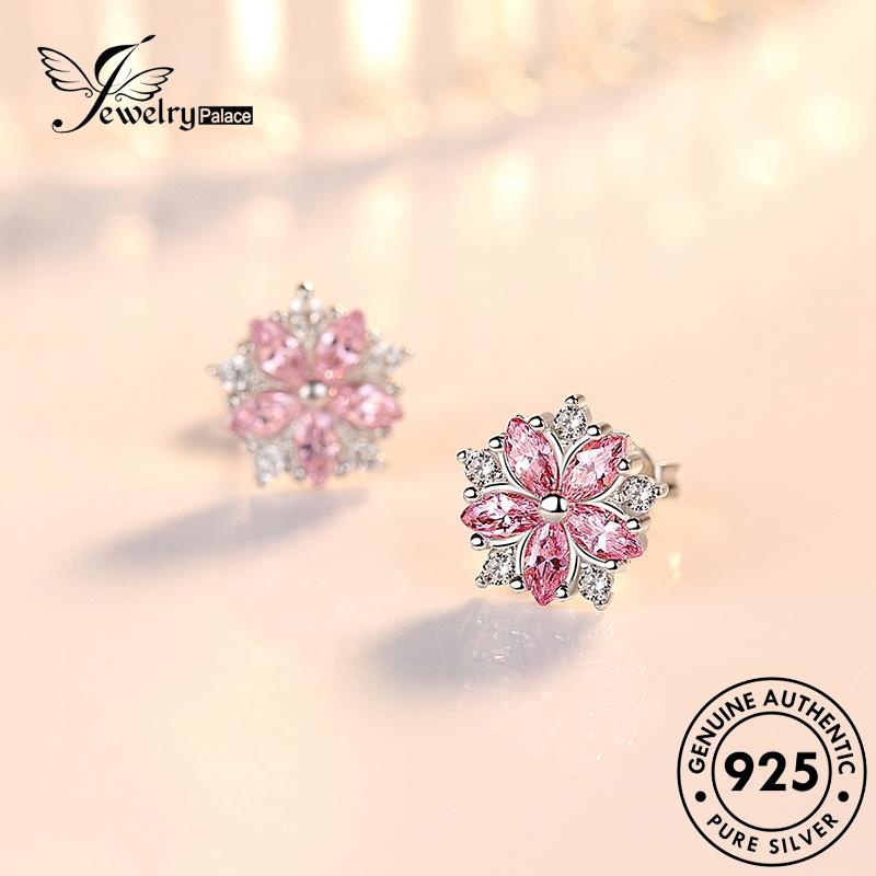 Jewelrypalace Asli Anting Bunga Wanita Fashion Berlian Pink925 Stud Kristal Perak E15