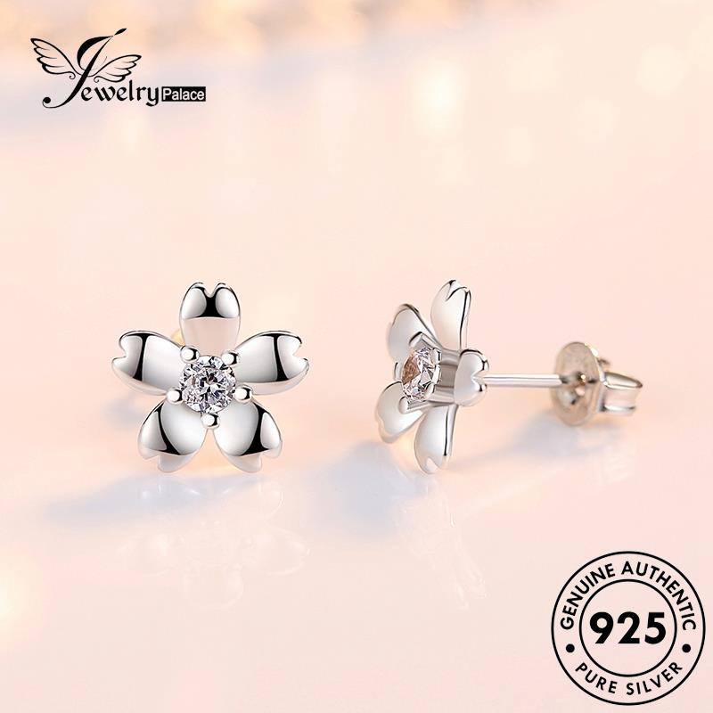 Jewelrypalace Anting Wanita Bunga Pink Kreatif Kristal925 Stud Asli Berlian Perak E65