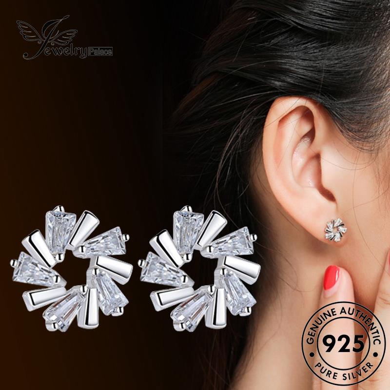 Jewelrypalace Anting Wanita Stud Perak Fashion925 Berlian Asli Es Moissanite Bunga E75