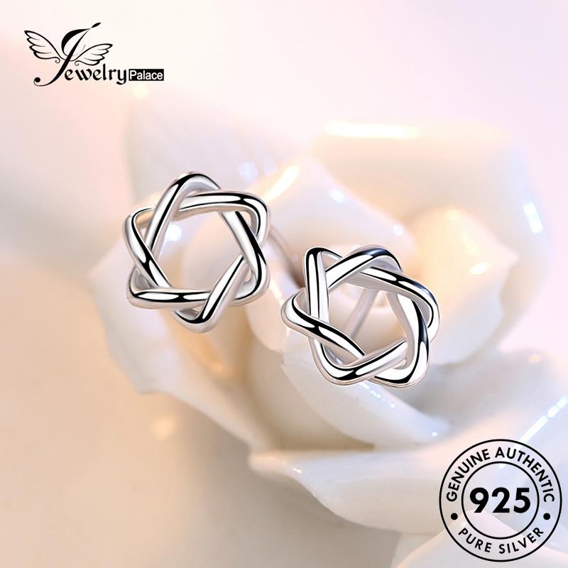 Tempat Perhiasan925 Wanita Perak Asli Simple Stud Anting Hexagram E82