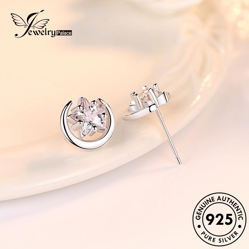 Jewelrypalace Wanita925 Perak Kepribadian Stud Asli Anting Bulan Berlian Moissanite E91