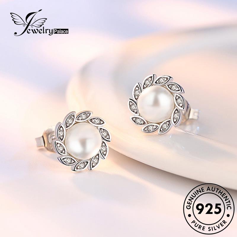 Jewelrypalace Anting Daun Perak Wanita925 Tusuk Kreatif Mutiara Asli E104