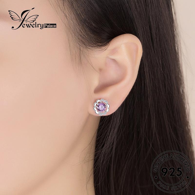 Jewelrypalace Stud Wanita Perak925 Asli Moissanite Anting Peach Berlian Fashion Blossom E119