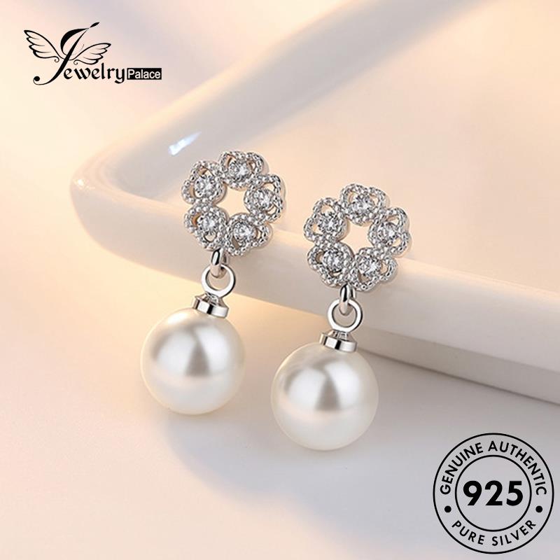 Jewelrypalace Anting Simple Bunga Mutiara Asli Silver Rumbai925 Stud Wanita E174