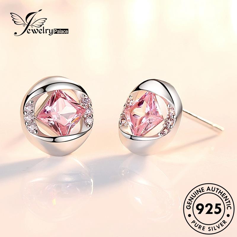 Jewelrypalace Oval925 Kepribadian Berlian Pink Anting Tusuk Perak Asli Wanita Kristal E181