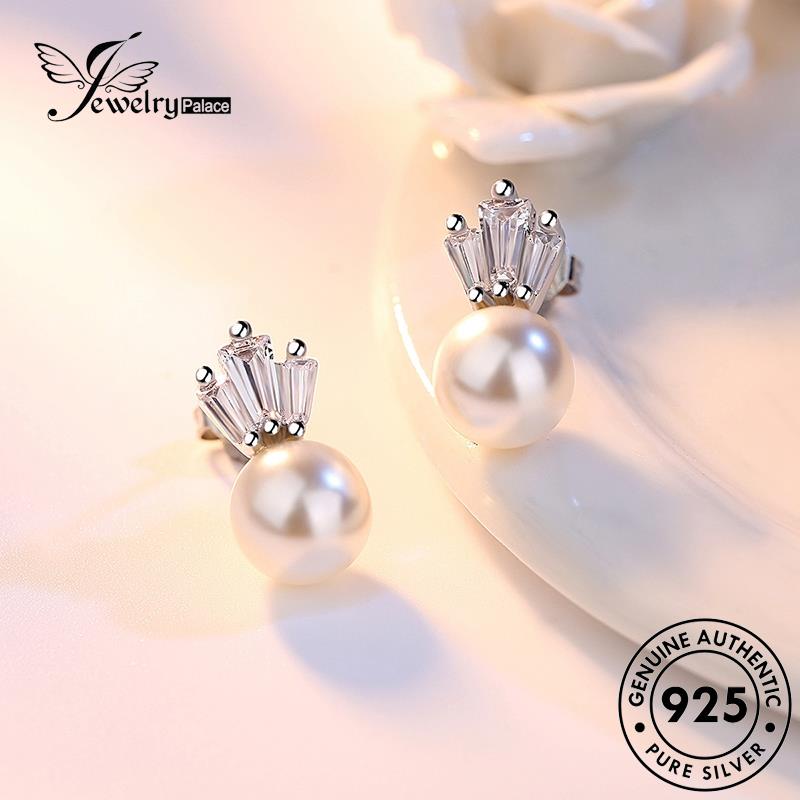 Jewelrypalace 925anting Asli Simple Mahkota Mutiara Perak Wanita Stud E188