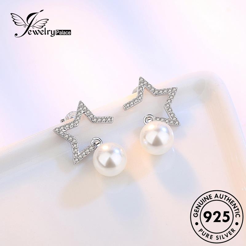 Jewelrypalace Stud Perak Bintang Wanita Anting925Mutiara Fashion Asli Berujung Lima E261