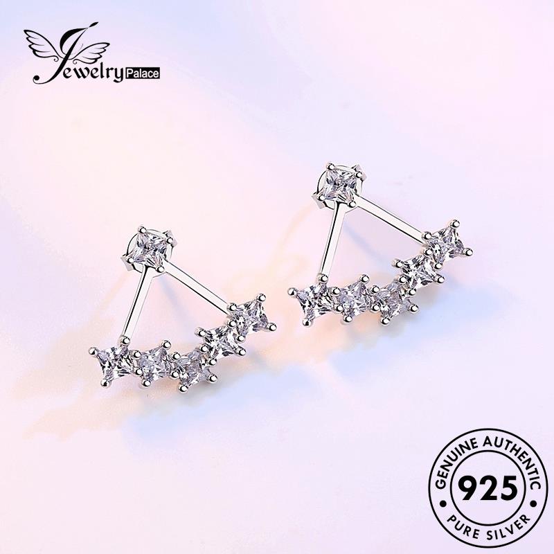 Jewelrypalace Anting925 Stud Persegi Asli Wanita Perak Moissanite Berlian Korea E281