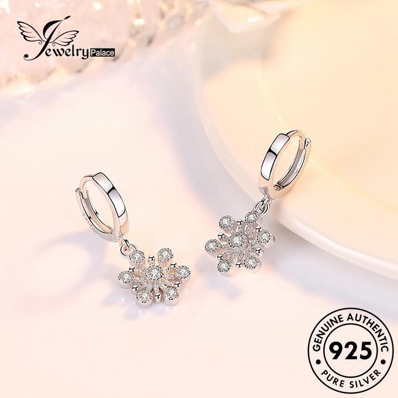 Jewelrypalace Anting Hoop Snowflake Berlian Moissanite Wanita Simple925 Perak Asli E403