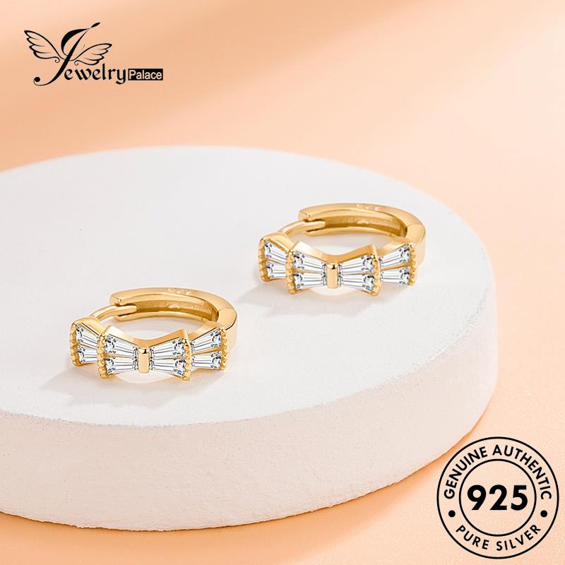 Jewelrypalace Perak Wanita Berlian925 Simple Emas Asli Anting Busur Moissanite Hoop E407