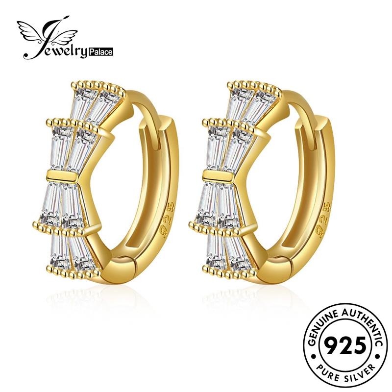 Jewelrypalace Perak Wanita Berlian925 Simple Emas Asli Anting Busur Moissanite Hoop E407