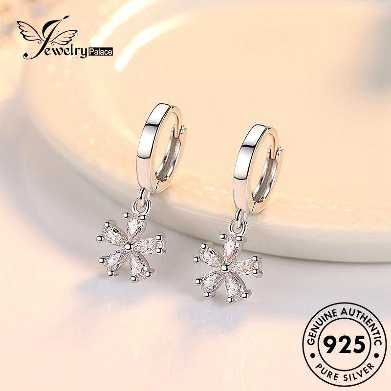 Jewelrypalace Berlian925Bunga Asli Moissanite Anting Wanita Temperamen Hoop Perak E366