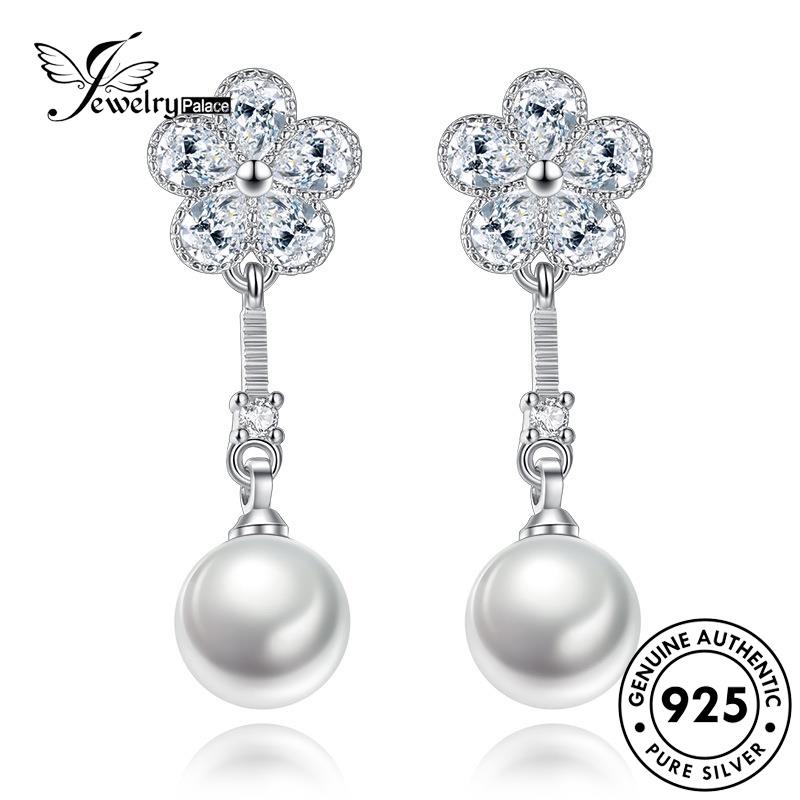 Jewelrypalace Asli Stud Plum Perak Mekar Anting Wanita925Mutiara Retro E499