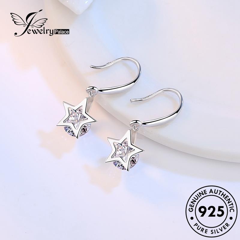 Jewelrypalace Anting Bintang Wanita Perak Sederhana Berujung Lima925 Asli Kait Moissanite Berlian E505