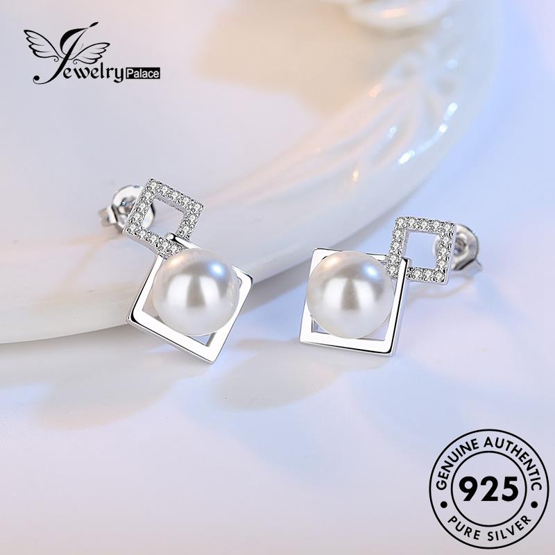 Jewelrypalace925mutiara Stud Anting Persegi Kepribadian Asli Wanita Perak E558