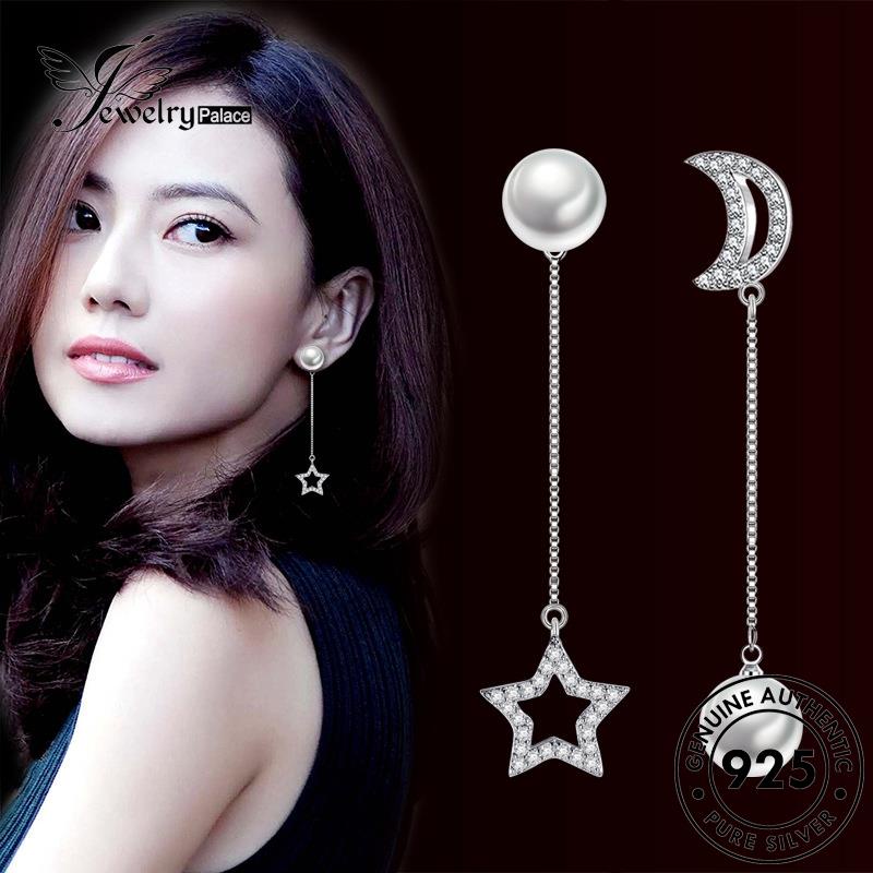 Perhiasanpalace Mutiara Asli Wanita Fashion925 Perak Anting Bintang Stud Moon E561