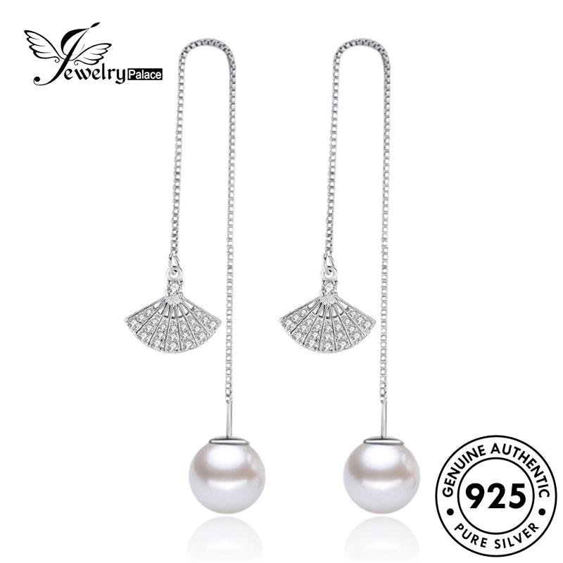 Jewelrypalace Asli925Mutiara Wanita Anting Kipas Temperamen Perak Drop E646