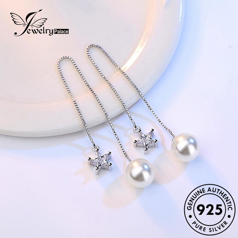 Jewelrypalace Anting Mutiara Asli Simple Wanita925Drop Silver Bintang E668